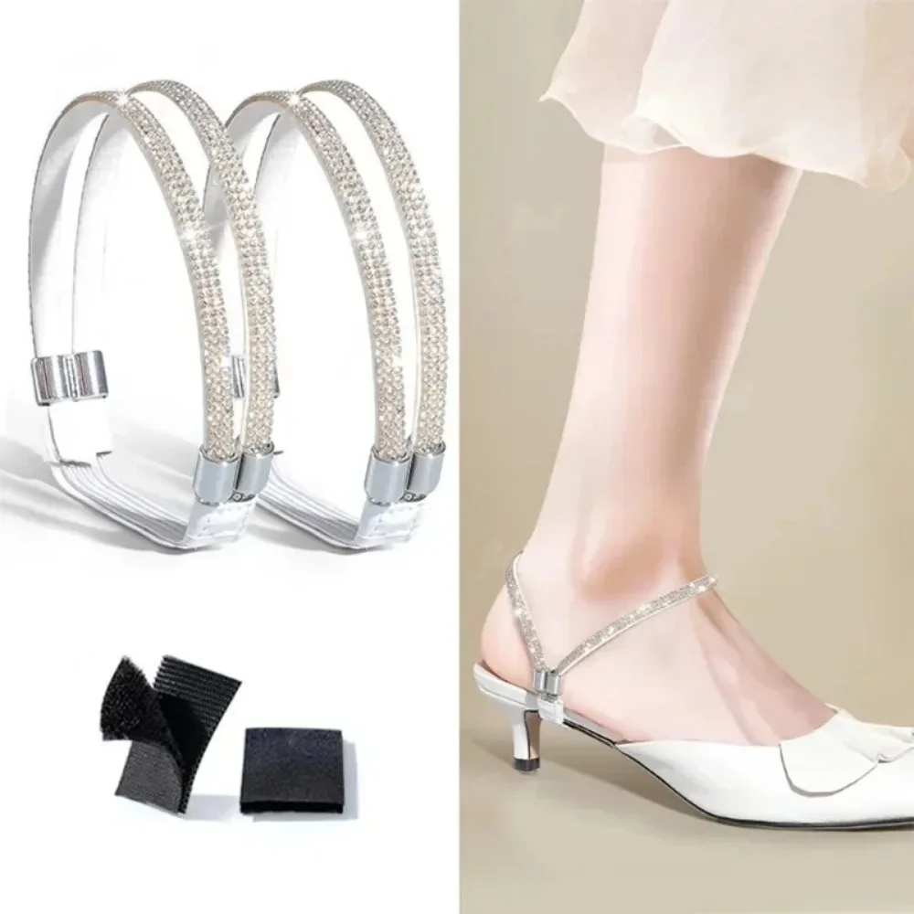 1Pair Rhinestone High Heels Shoes Band Anti-loose Women Diamond Shoelaces Anti-drop Heel Straps Belt Drill Elastic Fixed Belts