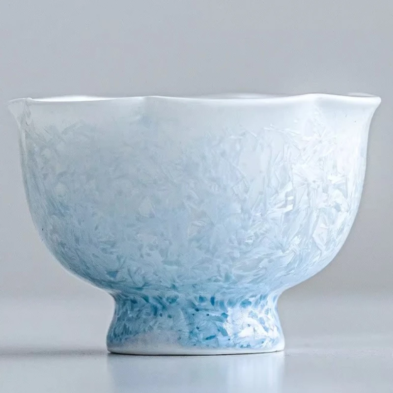 Kiln Transformed Crystal Glaze Ice Blue Flower Mouth Tea Cup Master Tasting Use Home Office Tea Water Drink Cup Bowl Tea Mug