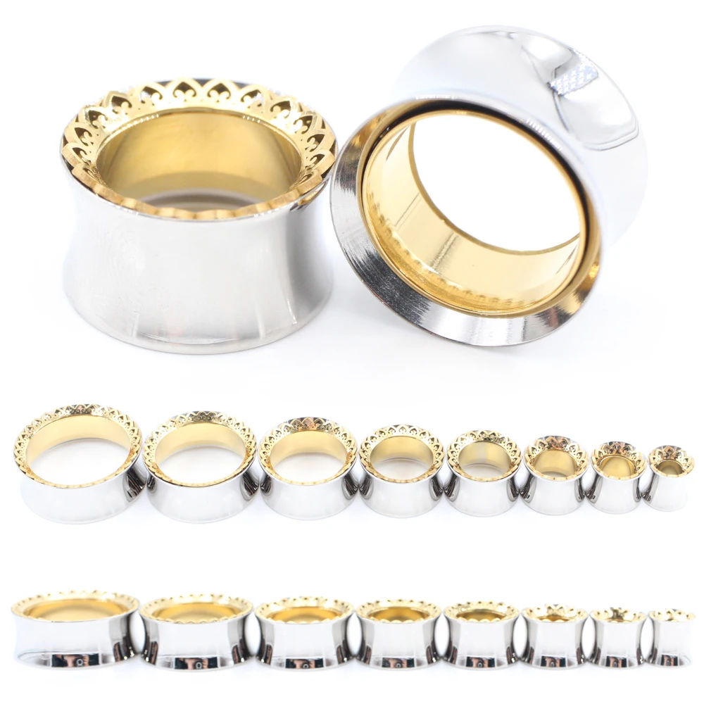1PC Stainless Steel Inner Carved Pattern Heart Flared Ear Tunnels Plugs Expanders Stretcher Gauges Earring Piercing Body Jewelry