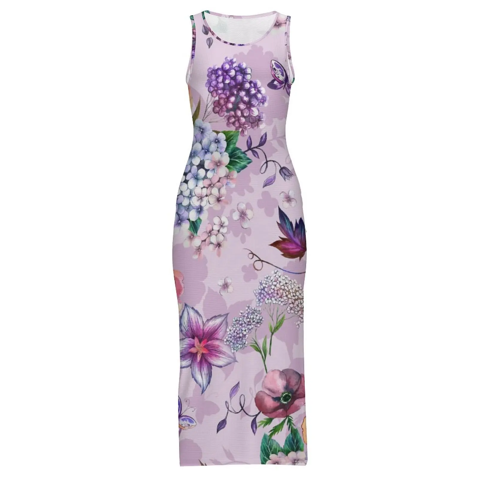 여자 Bodycon 드레스 우아한 바로크 꽃 프린트 맥시 드레스 봄 화려한 꽃 민소매 패션 그래픽 드레스 3XL 4XL