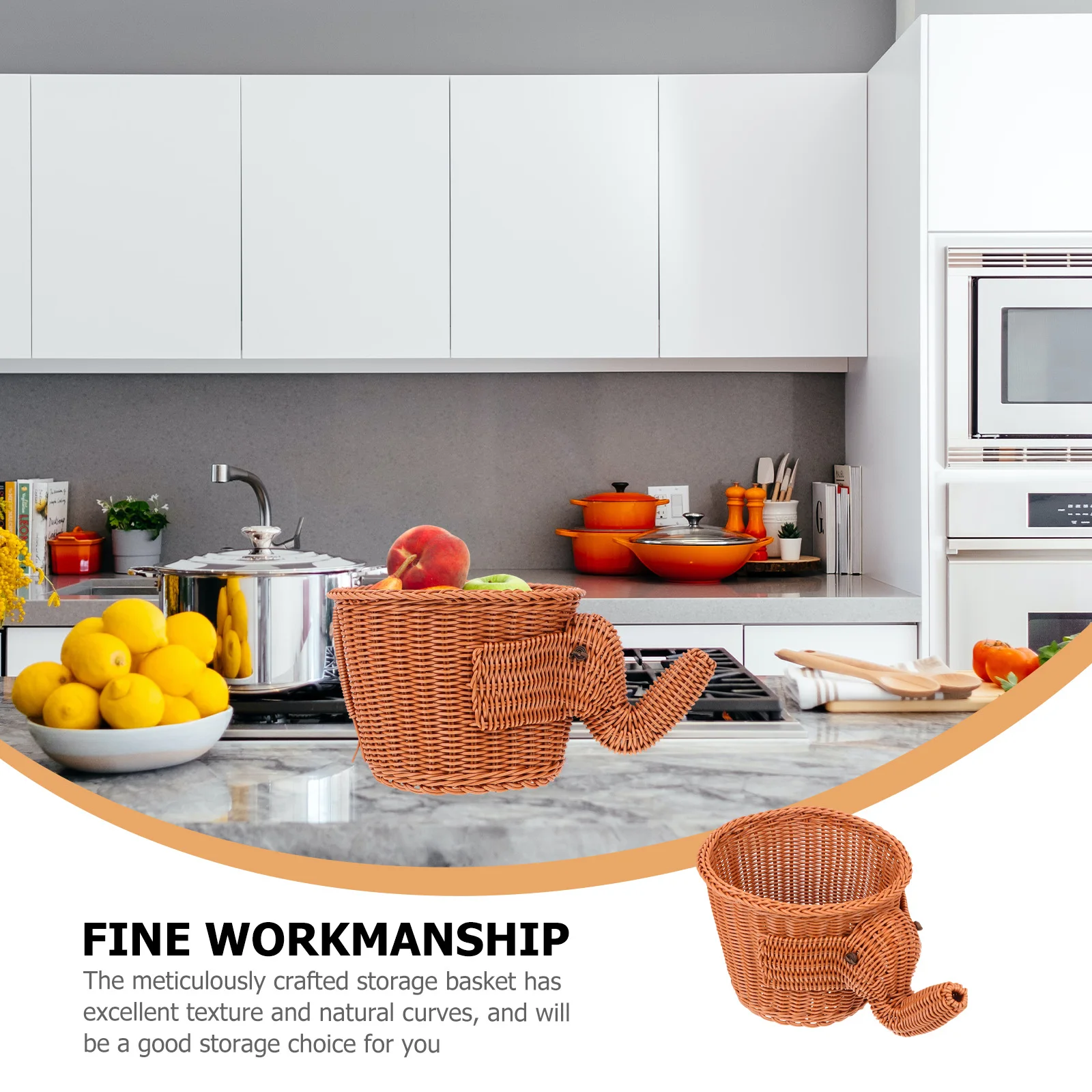 

1pc Cartoon Elephant Woven Storage Basket Household Fruit Vegetable Holder Home Decor Container Simple Case Carrier For