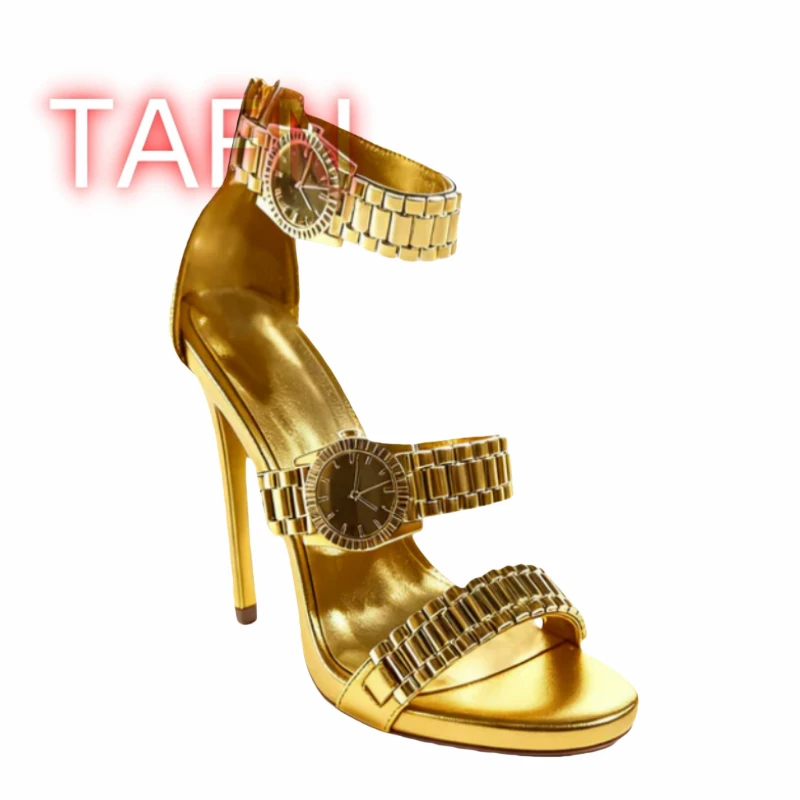 

Watch Strap Sandals In Gold Sexy Stilettos Heel Sandals Open Toe Ladies Heeled Party Shoes Fashion Plus Size Sandals For Women