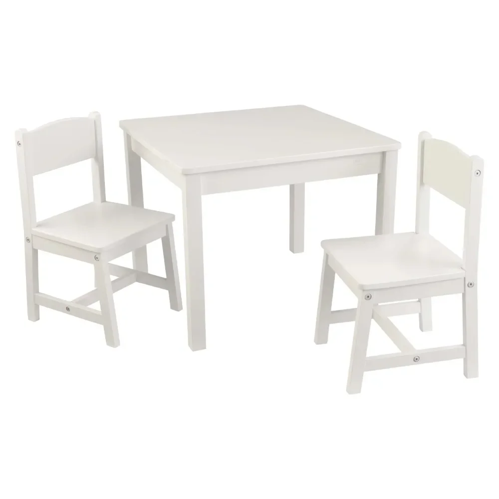 Mesa Aspen de madeira e 2 cadeiras, mobiliário infantil, branco