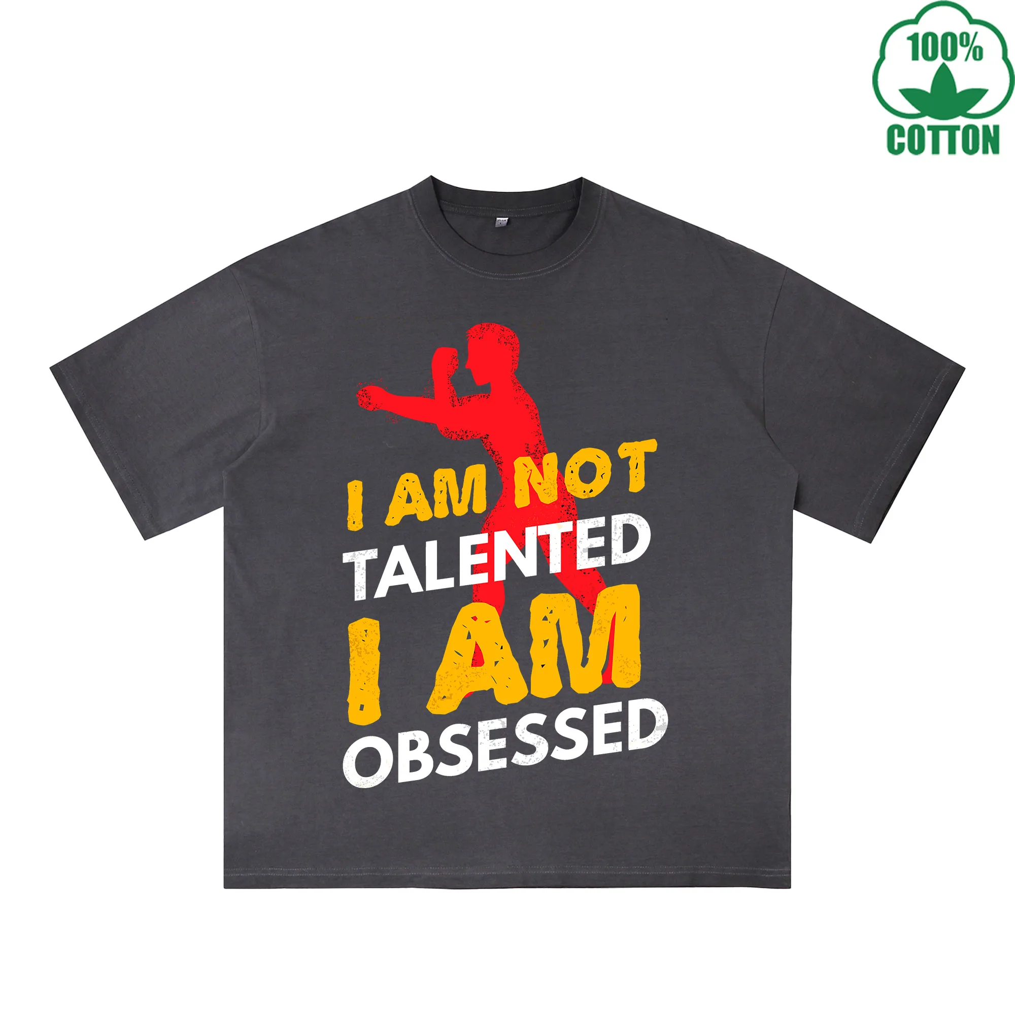 

Футболка с принтом OBSESSED, эффект потертости, 230 г, разноцветная, свободного кроя, модная, 100% хлопок, с коротким рукавом