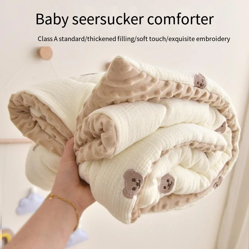 

Baby Quilt Newborn Cotton Seersucker Cartoon Embroidered Quilt Doudou Velvet Soothing Quilt Kindergarten Quilt