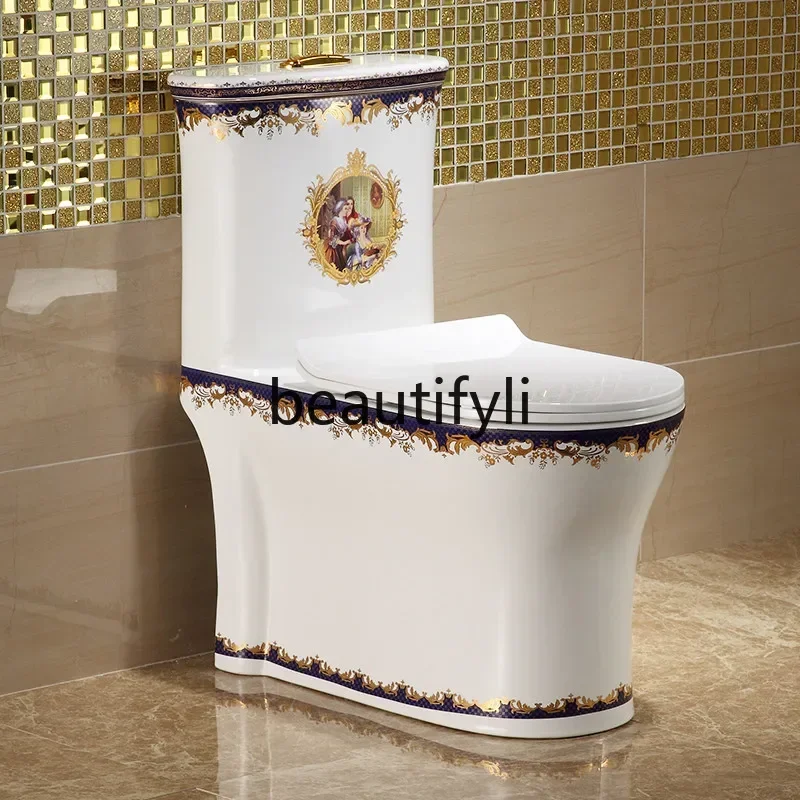 European-style household water pumpcolor gold toilet,super swirl water-saving deodorant toilet personalized color ceramic toilet