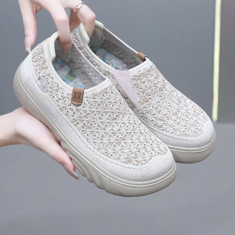 

2025 New Shoes for Woman Vulcanize Shoes Autumn Round Toe Flats Mesh Breathable Ladies Fisherman Shoes Platform Casual Sneakers