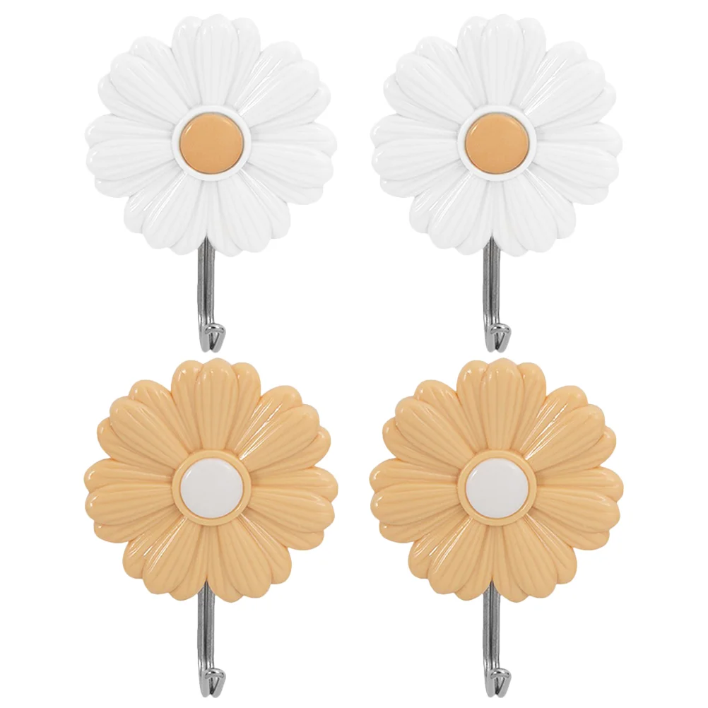 4 Pcs Daisy Sticky Hook Backpack Hanger for Wall Hooks Towel Clothes Rack Small Cute Kids Coat