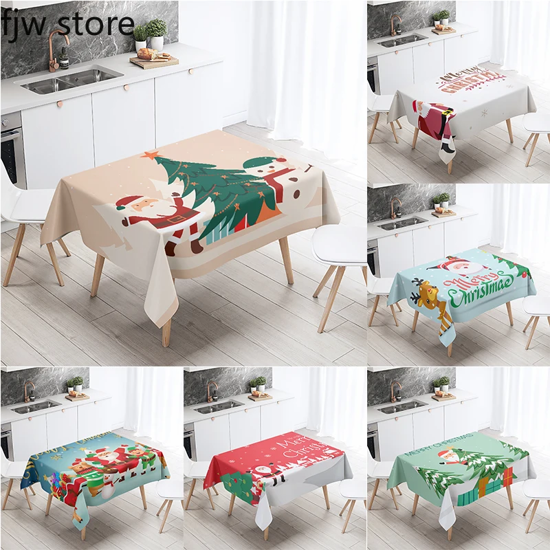 

Christmas New Year Decoration Tablecloth Santa Claus Restaurant Banquet Table Home Decor Waterproof