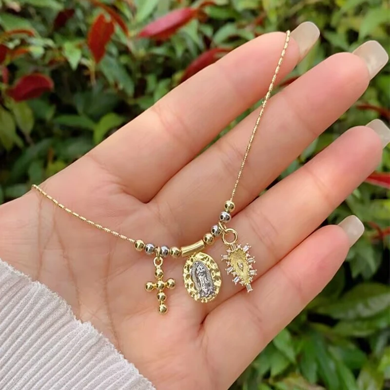 5 قطع جديد وصول العصرية 18 كيلو مطلية بالذهب المجوهرات الدينية الصليب سانت جود مريم العذراء قلادة قلادة للنساء والرجال