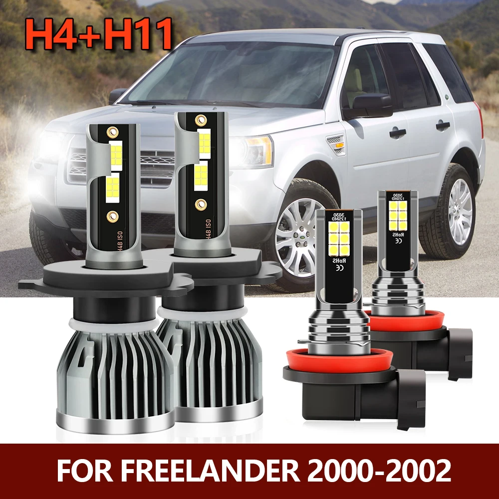 

4x LED Headlight CSP Brightness Bulbs H4 Hi/Lo + H8/H9/H11 Car Fog Lights Combo White Lamps Kit For Freelander 2000 2001 2002