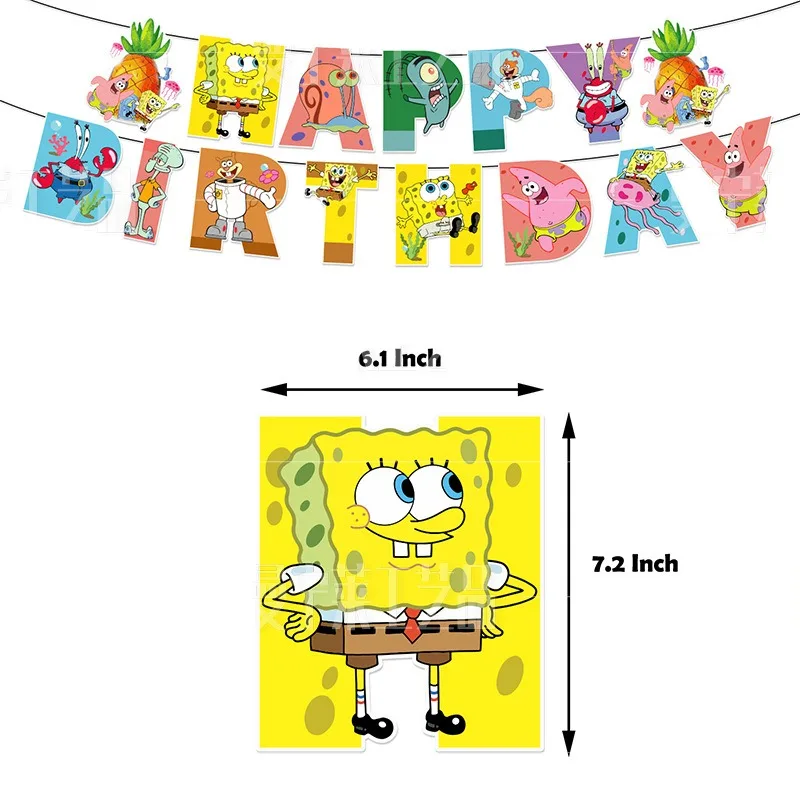 SpongeBob Birthday Party Decorations Disposable Tableware Set Cake Flag Balloons Cupcake Toppers Kids Holidays DIY Decorations