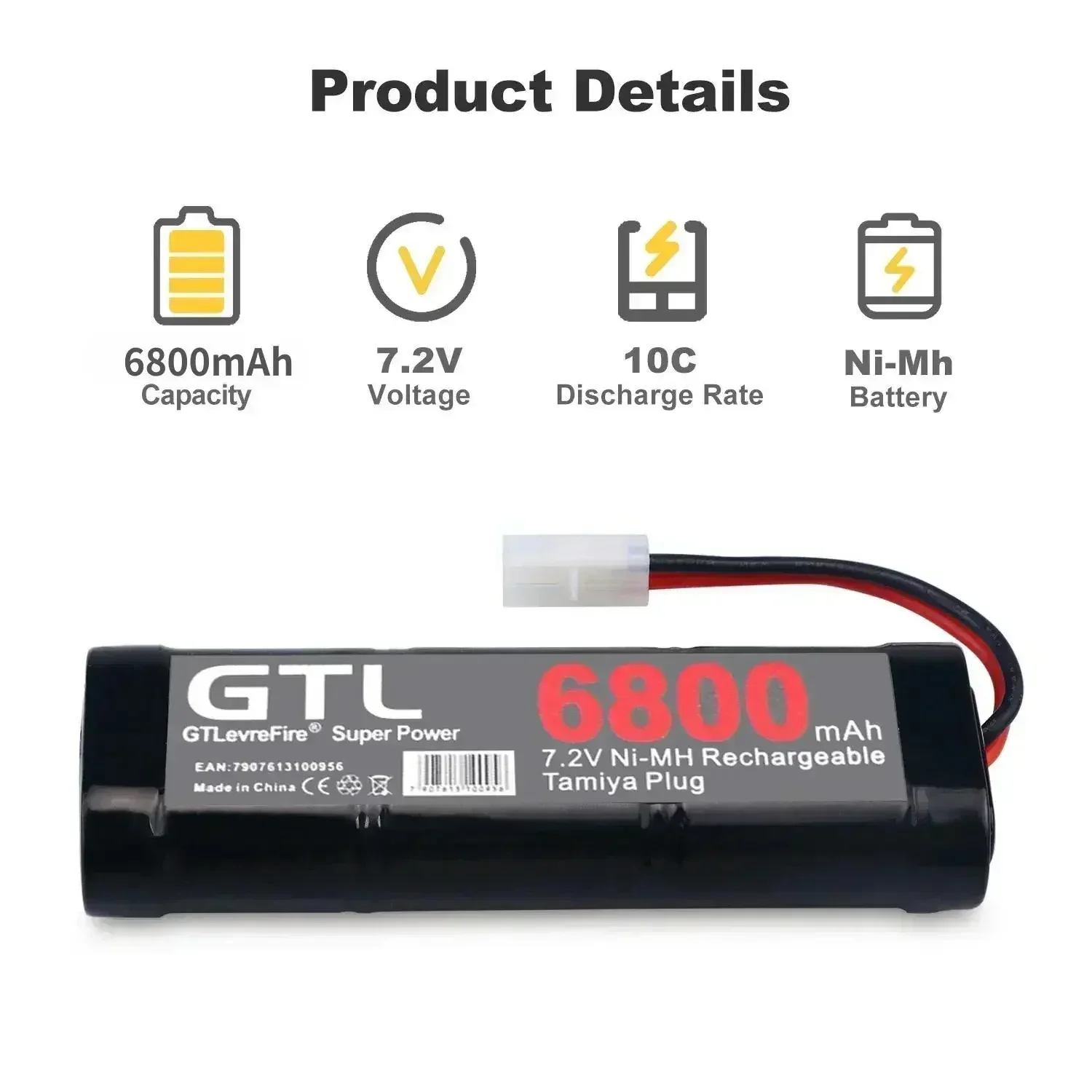 New 7.2V Battery 6800mAh NiMH Batteries Pack for RC Car Truck Buggy Boat Tank Ni-Mh Baterias Gray Supper Power