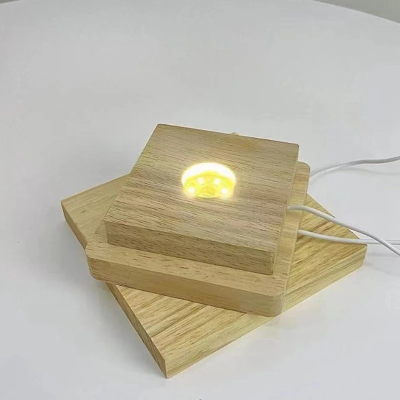 Square Night Light Usb Lamps Holder Diy Lights Holder Desktop Ornaments Decorative Lamp 5/6/7/8/9/10CM Led Solid Wood Lamp