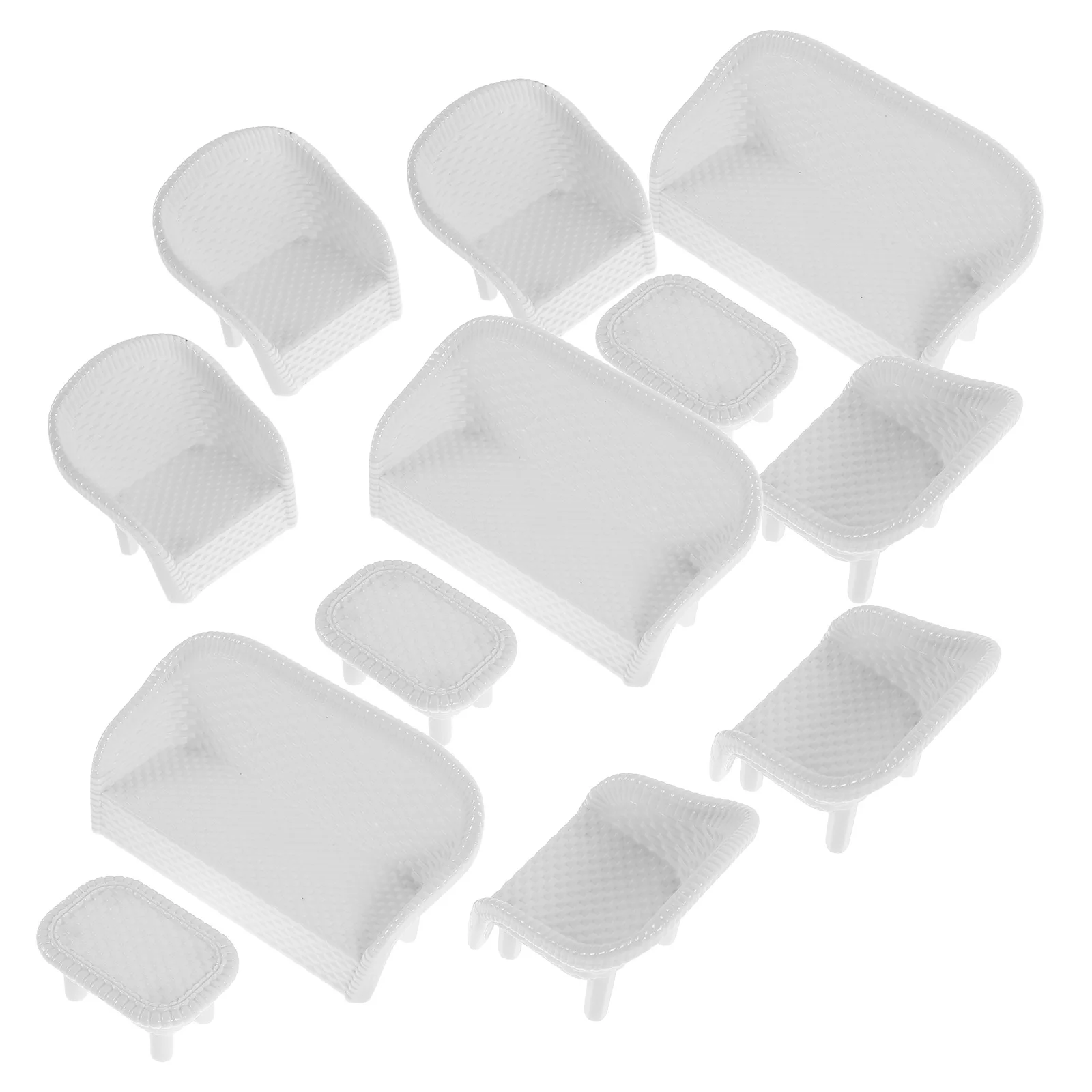 

3Sets White Miniature Sofa Table Chair Furniture Plastic for Pretend Play Fairy Garden Dollhouse Sand Table Decor