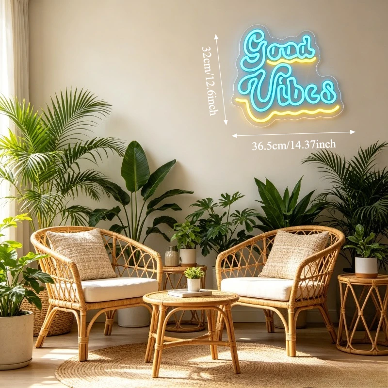 Good Vibes Neon Sign​ USB LED Dimmable Wall Light for Tiki Bar Pool Party Beach Wedding Birthday Celebration Outdoor Even Decor