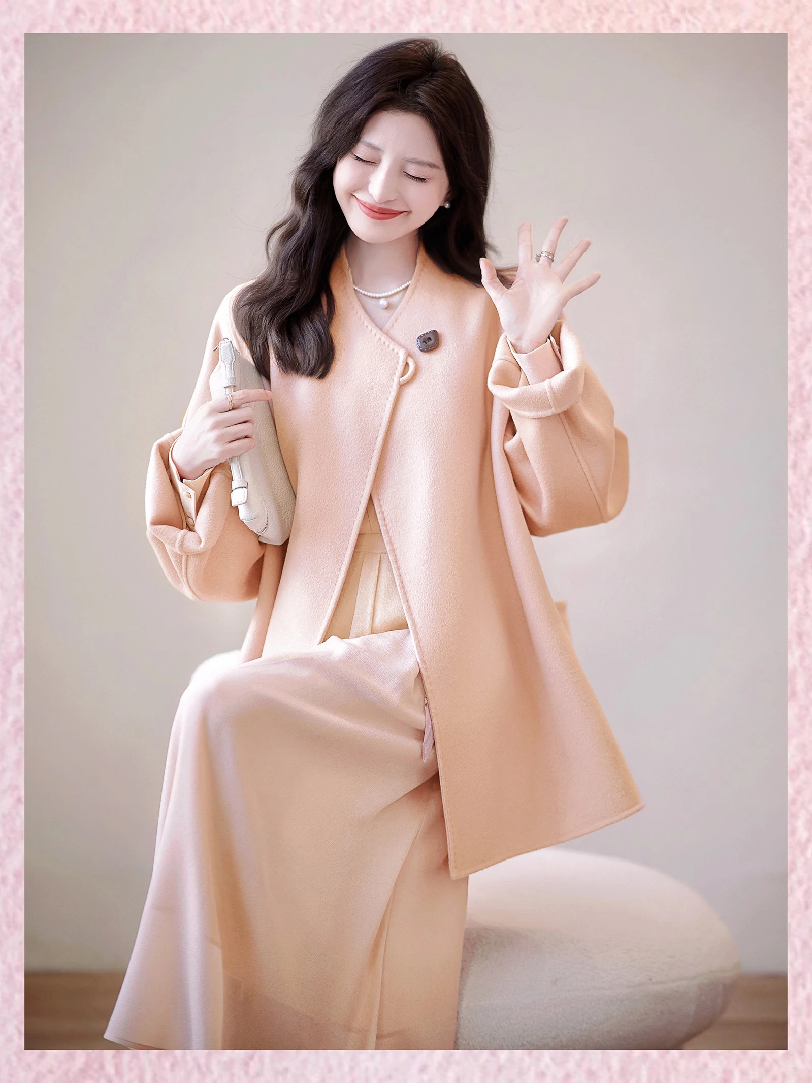 

Женское пальто Zhaodaixi из высококачественной шерсти с круглым воротником-хомутом, средней длины, осенне-зимнее