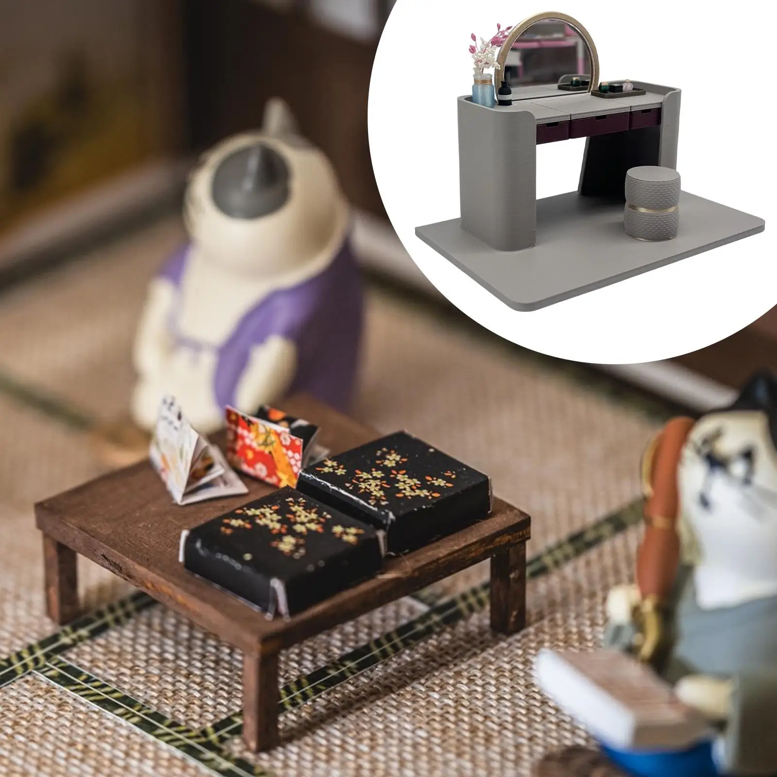 Dollhouse Miniature Vanity Table Model,Tiny,Pretend Play,Simulation,Mini House Accessories,Dollhouse Furniture for Doll House