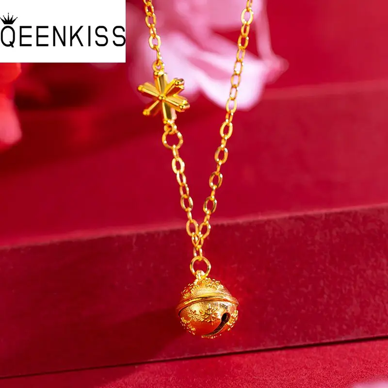 

QEENKISS NC5330 Fine Jewelry Wholesale WomanGirlfriend Party Birthday Wedding Christmas Gift Snowflake Bell 24KT Gold Necklace