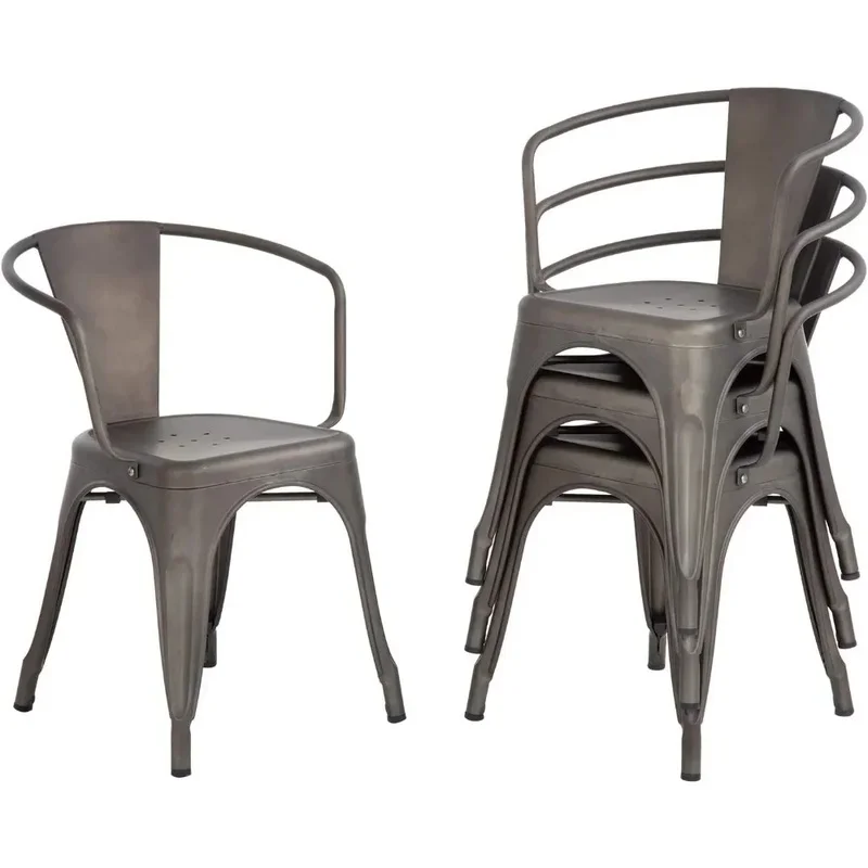 

Set of 4 Metal Dining Chairs, 18 Inch Seat Height, Suitable for Patio, Indoor, Outdoor, Kitchen, and Restaurant Use