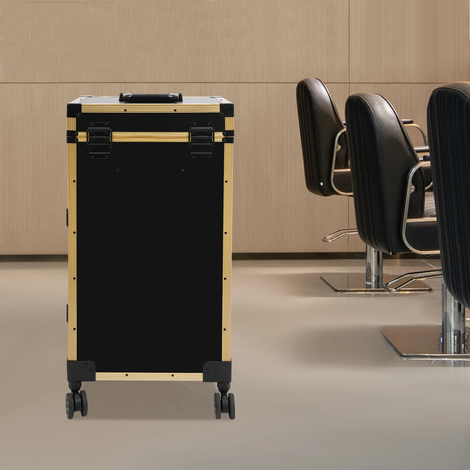 

Многофункциональный кейс для макияжа с 3 ящиками, зеркалом и 4 универсальными колесами для профессиональных визажистов и парикмахеров