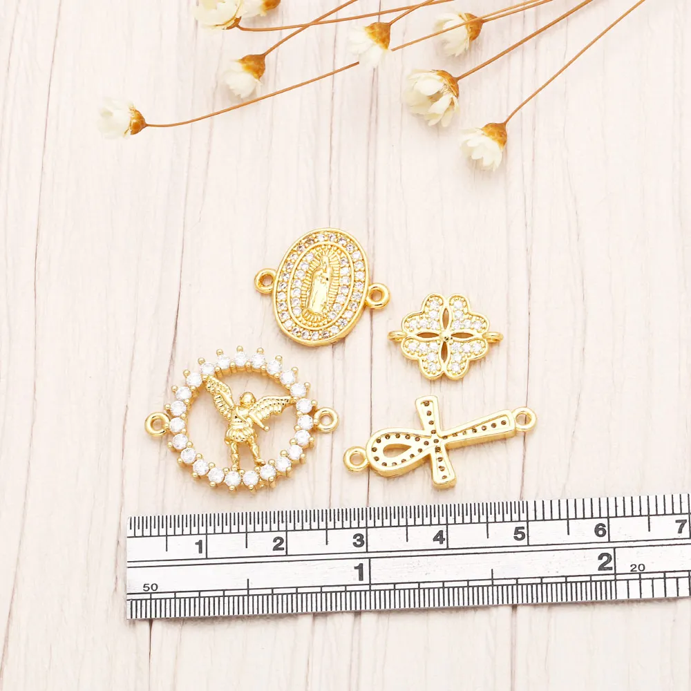 OCESRIO Round White Crystal Angel Charms for Bracelet Copper Gold Plated Virgin Mary Jewelry Making Supplies DIY chma209