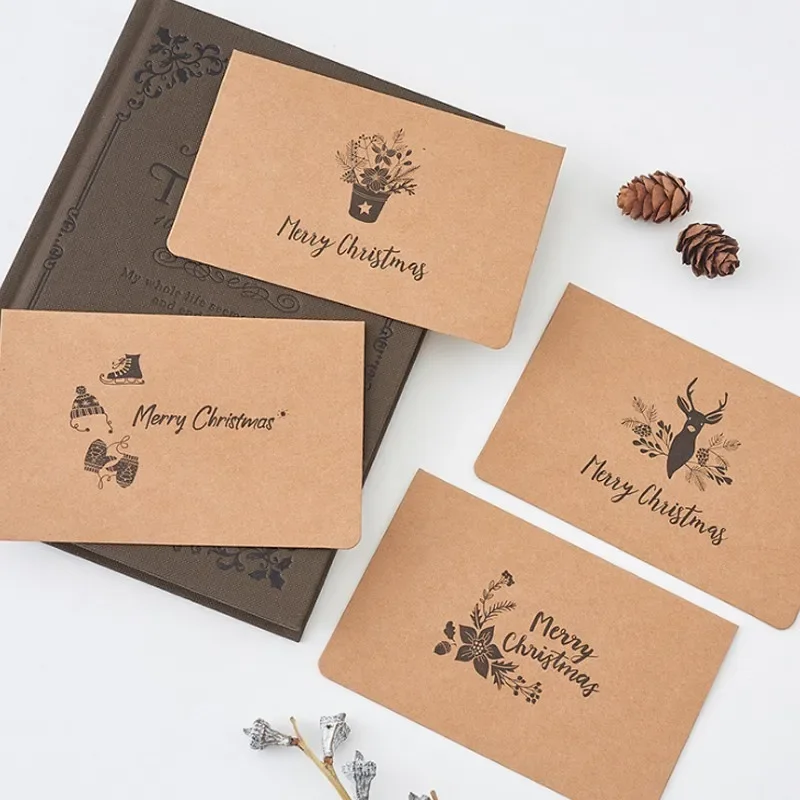 1pcs Kraft Paper Merry Christmas Envelope Wishes Business Invitation Student Reward Stationery Gift Box Message Greeting Card