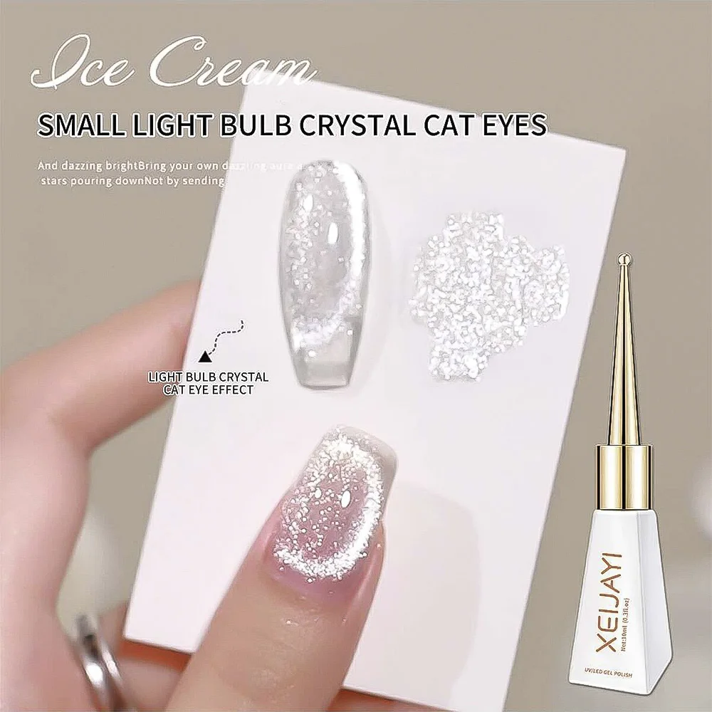 10ml Glitter Mirror Porcelain สีขาว Cat Eye Gel Magnetic Galactic Effect เจลเล็บ Soak Off UV LED เล็บเคลือบเงา