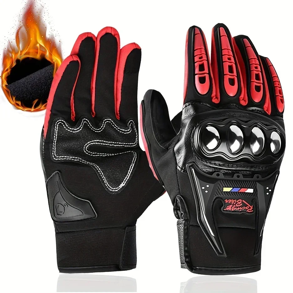 Motorcycle Riding Gloves Winter Fleece Lined Touch Screen Full Finger Non Slip Moto Gloves for Men Outdoor Motorbike Cycling