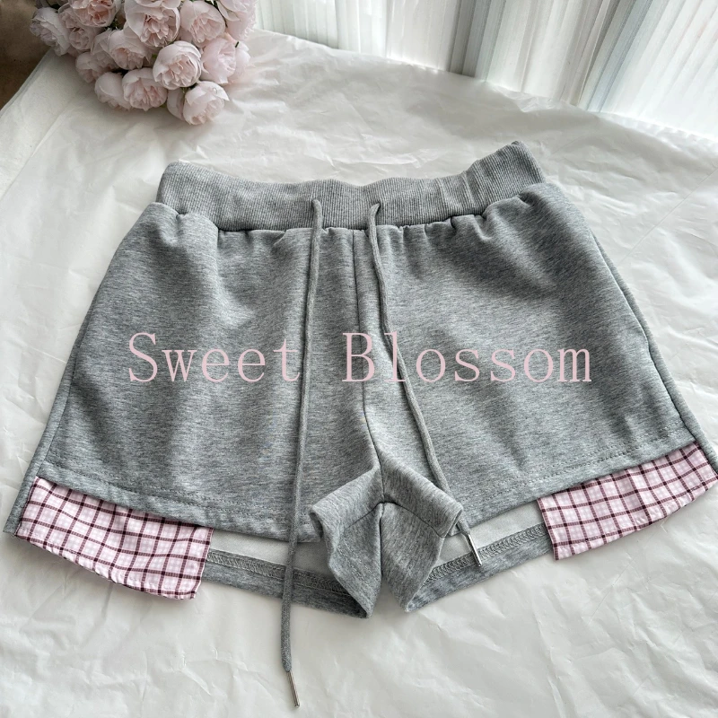 Koreanische Casual Adrette 2-teiliges Set Frauen Off Schulter Plaid Patchwork Tops + Dünne Shorts Neue Täglichen Tragen Mode Anzug 2025