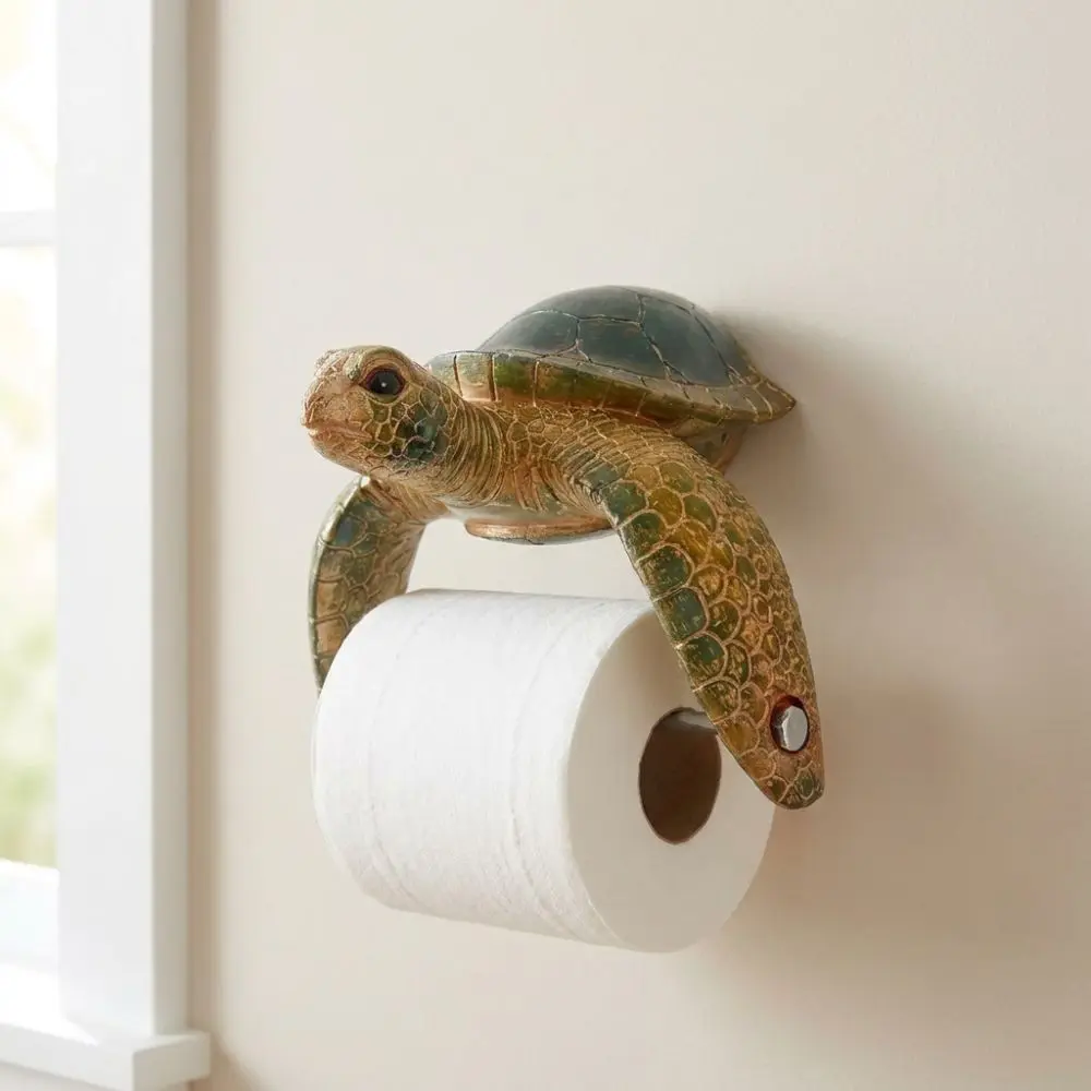 Resin Sea Turtle Toilet Paper Holder Coastal Style Cute Wall Mount Tissue Rack Beach Themed Marine Animal Toilet Roll Holder