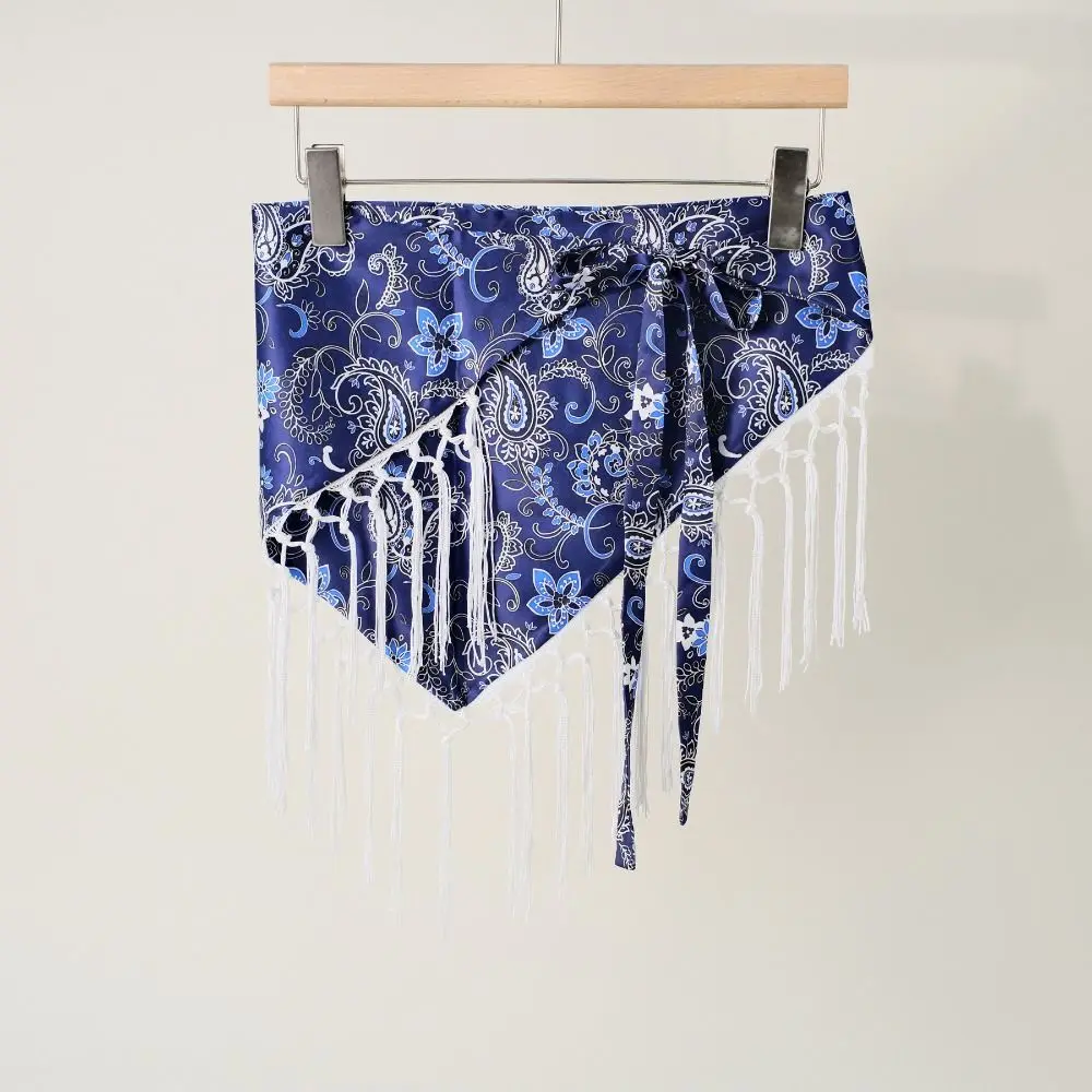 Fashion Paisley Print Hip Scarf Self-tie Tassel Fringe Triangle Cover Up Floral Bandana Style Waist Wrap For Women