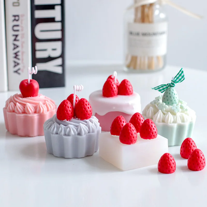 Korean Style 3D Baked Strawberry Cream CakeDIYSilicone Mold for Making Aromatherapy Candles