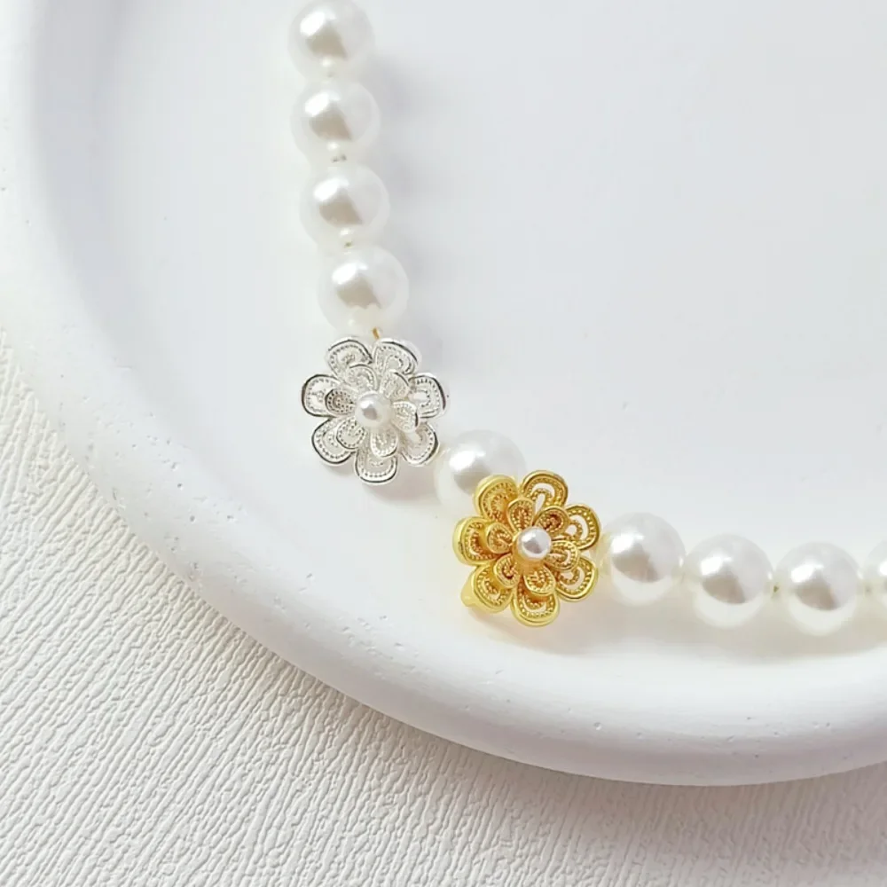 DIY 18K Gold-plated Gold and Silver Hollowed-out Flower Peace Pendant, Connecting Hook Buckle Necklace