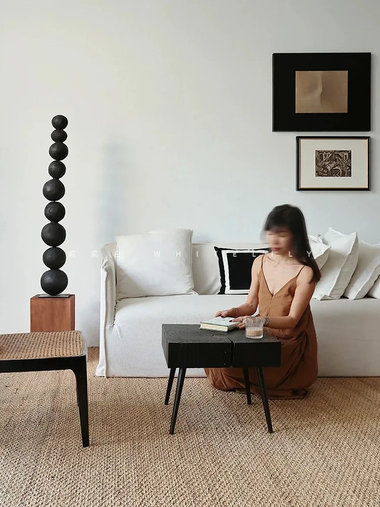 Wabi-sabi style furniture-carbonized table homestay interior decoration-square solid wood small table-artistic corner table