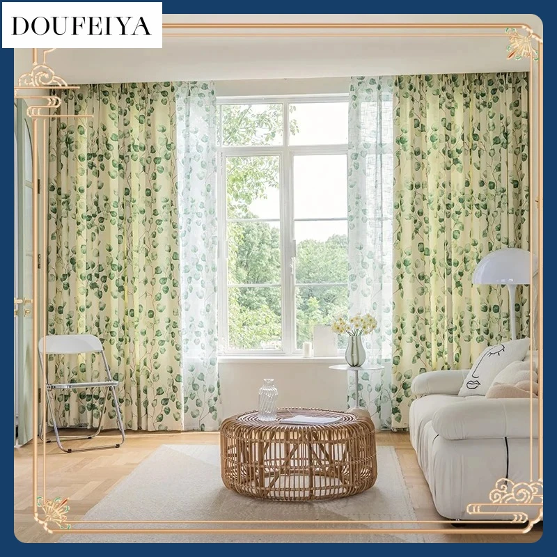 

Small Fresh New Popular Pastoral Curtains American Rural Literature Leaf Plants Simple and Elegant Living Room and Bedroom