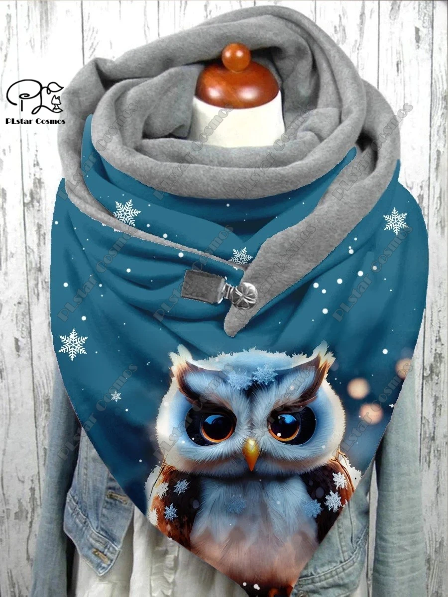 3D printed animal series cute owl pattern warm shawl scarf spring and winter large triangle scarf casual gift