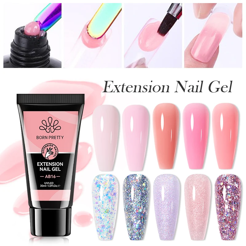 Geboren hübsche 30ml Verlängerung Nagel Gel Nagellack milchig Gelee nackt rosa Acryl nägel Glitzer Pailletten UV verlängern Gel einweichen