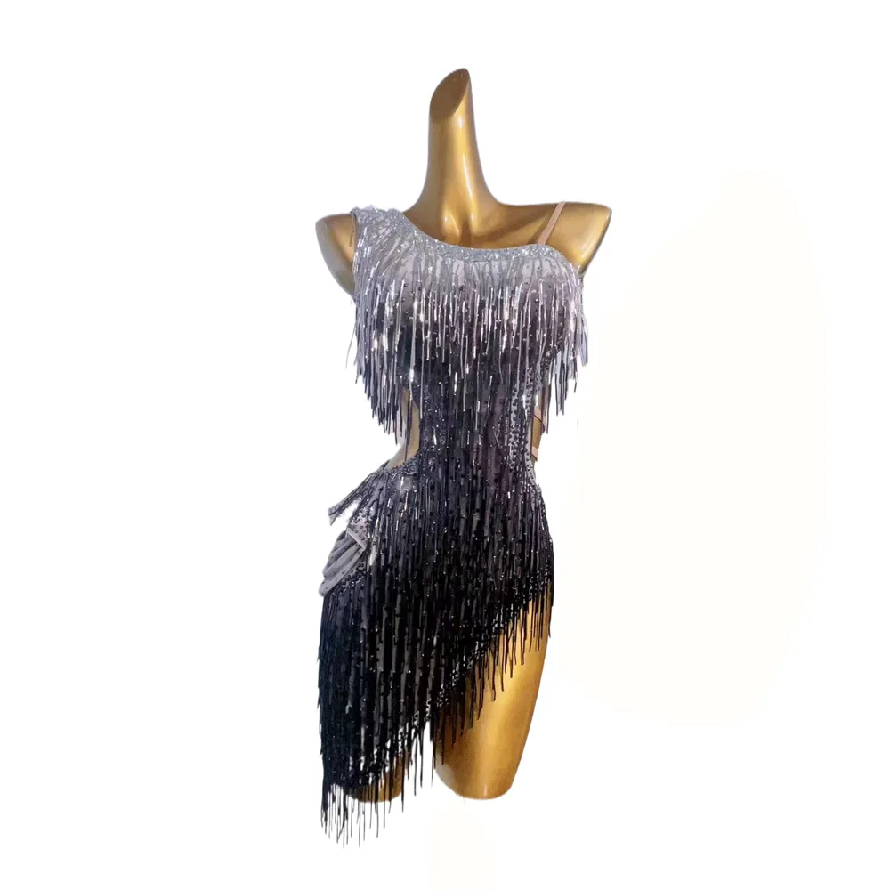 Vestido de performance de dança latina, alta qualidade, fita de tinta personalizada, diamante, samba, tango, feminino, adulto, palco, roupas profissionais