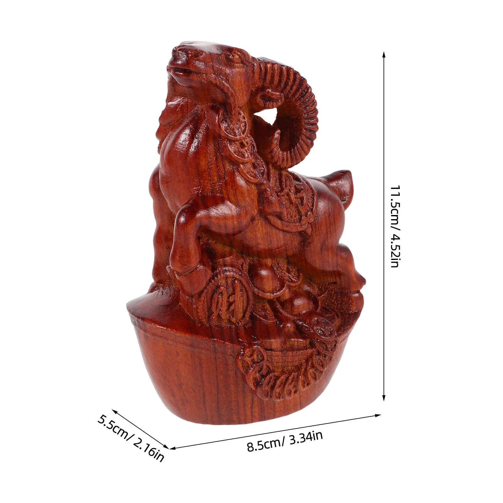 Wooden Chinese Sheep Statue 4.5in Carved Year of The Goat Sculpture Chinese New Year Zodiac Animal Good Luck Tabletop Ornament