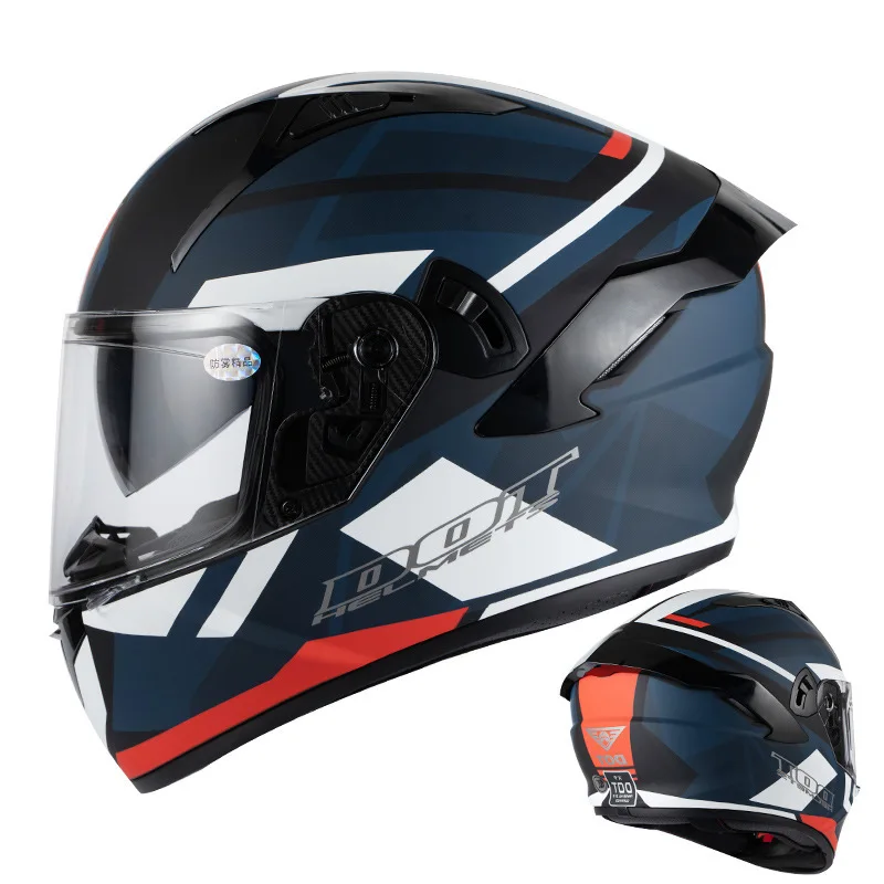 Men's Motorcycle Full Face Helmet Double Lens Large Tail Spoiler National Standard Safety Hard Hat capacetes para moto