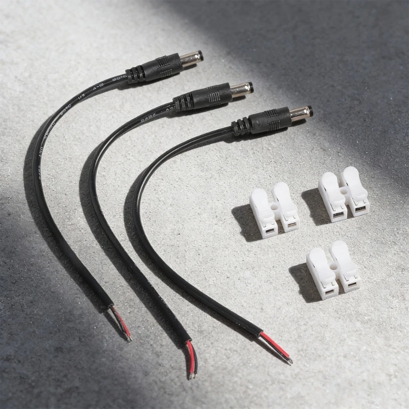  Pack of 3 5.5x2.5mm Power Cables with Bare Wire Ends for Repair Applications