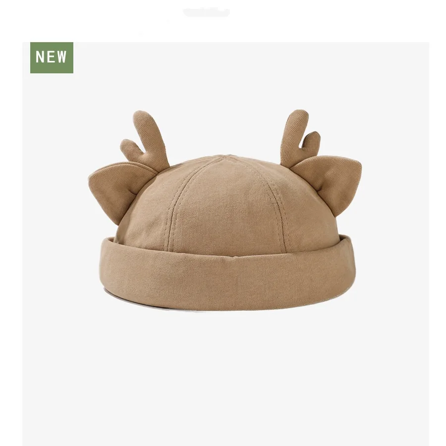 Cute Antlers Melon Hat Children Autumn New Wild Yuppie Landlord Cap Fashion Street Hip-hop Hat Adjustable Brimless Penny Cap