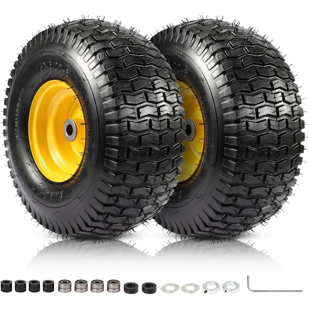 

15x6.00-6 Tubeless Lawn Mower Tires and Wheels 4 Ply 500lbs Capacity 3 Center Hub 3/4 Bushing