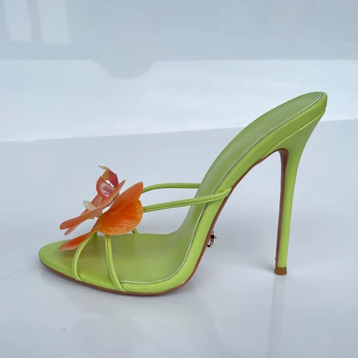

Arden Furtado Summer Flower Open toe Super high stiletto heel Elegant Round toe Mixed Colors slippers Outdoor large size Mules