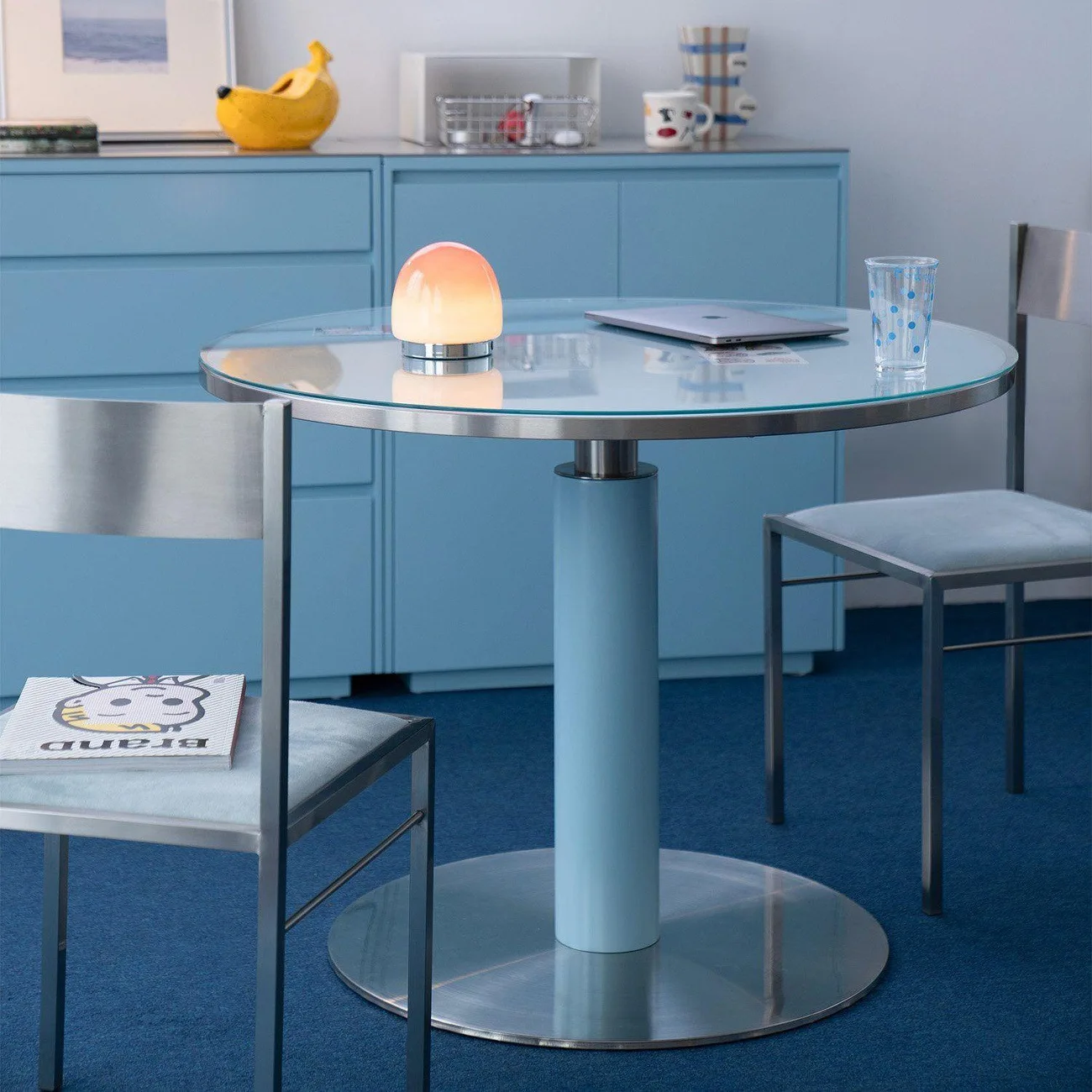 Korean Bauhaus Household Small Apartment Solid Wood Stainless Steel Dining Table Dopamine Negotiation Table