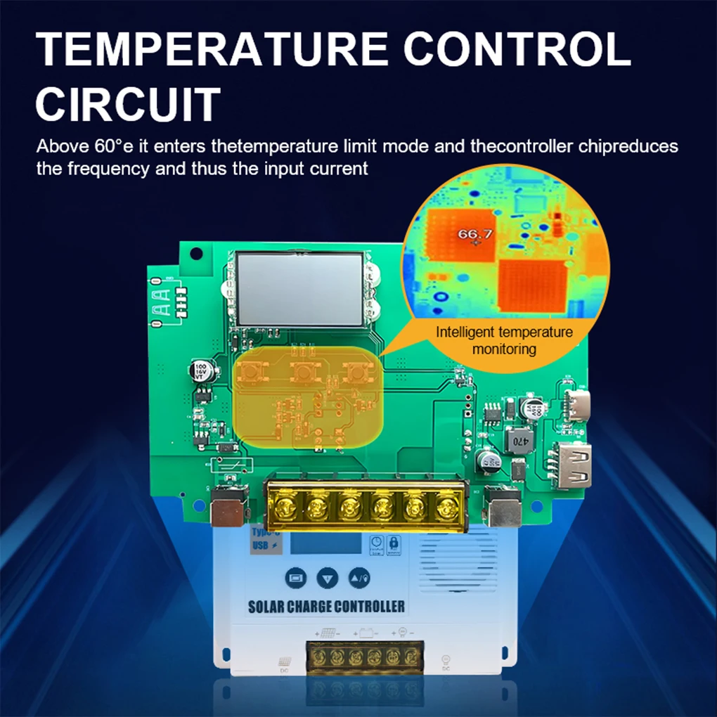 PWM Solar Charge Controller with LCD Display USB and Type-C Fit for Lithium, Sealed, Gel, and Flooded Batteries  ﻿