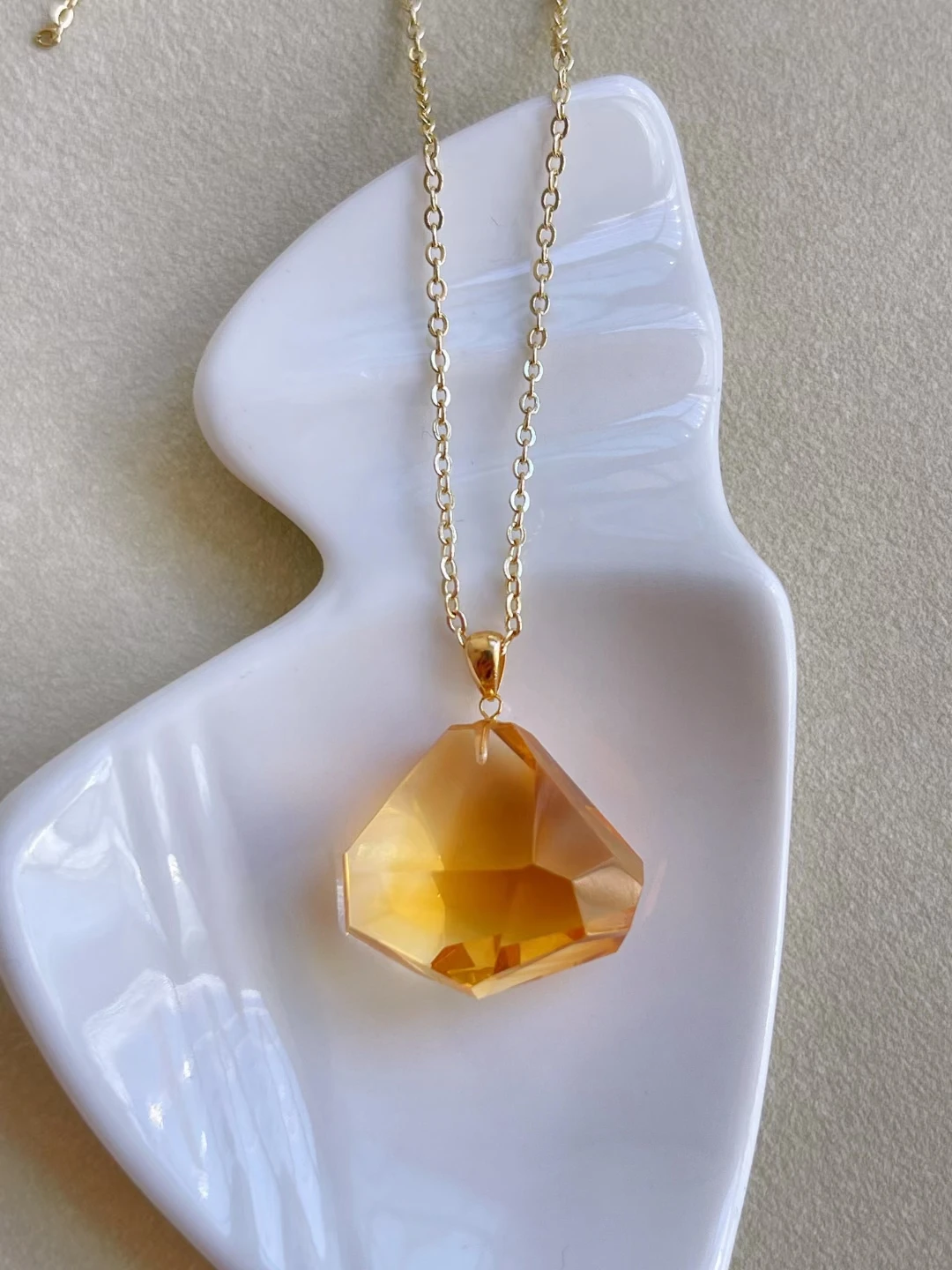 Natural Yellow Citrine Quartz Faceted Pendant Brazil Women Jewelry 17*19.6mm Citrine Beads Necklace AAAAA