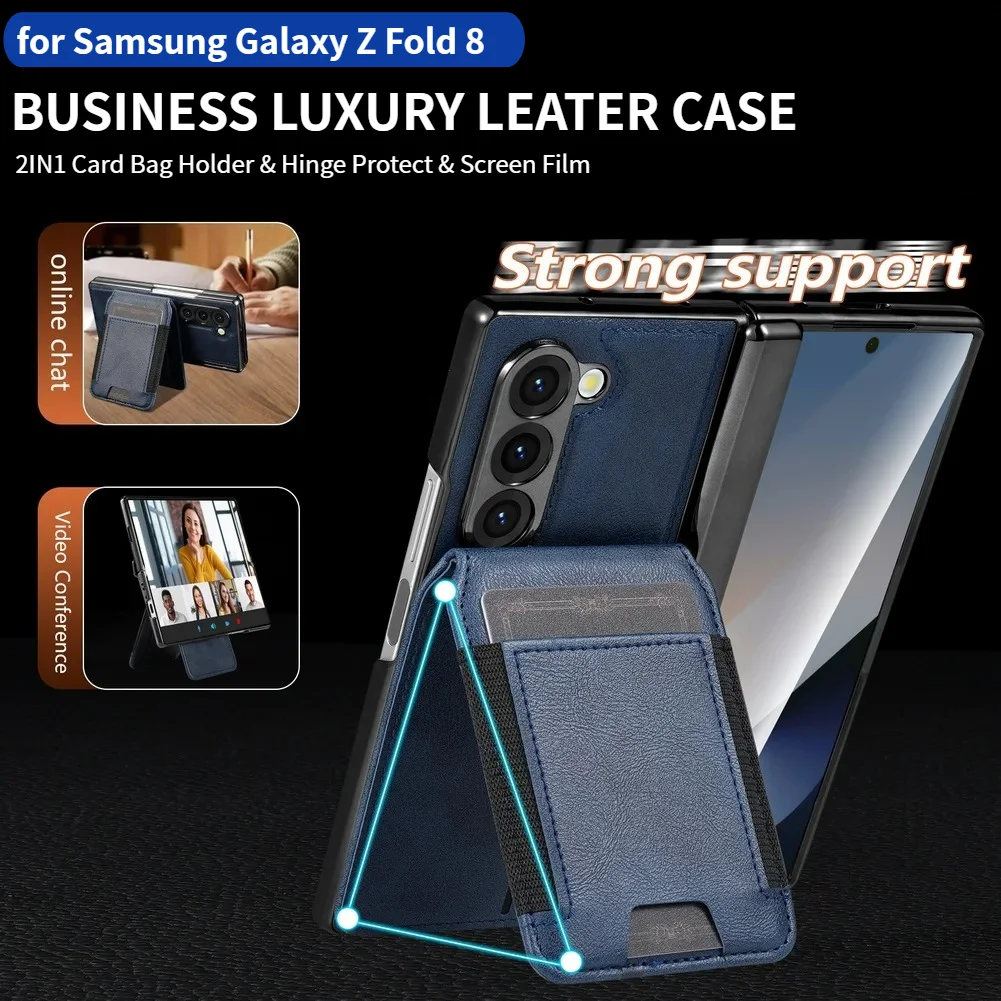 Luxury Busienss Magnetic Card Wallet Holder Hinge Case for Samsung Z Fold 8 Ultra 7 6  5 4 Glass Screen Film Full-protect Cover