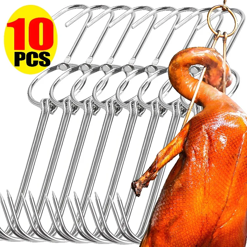Cierres de carne de res de acero inoxidable con punta puntiaguda, gancho para tocino de pato asado, herramienta para secar y cocinar utensilios para barbacoa